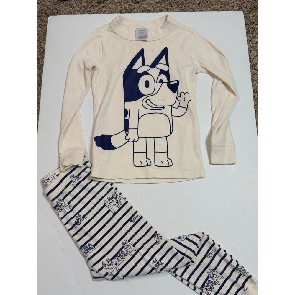 Hanna Andersson Bluey Organic Cotton Pajama Set Cream Navy Blue Kids Size 4 US
